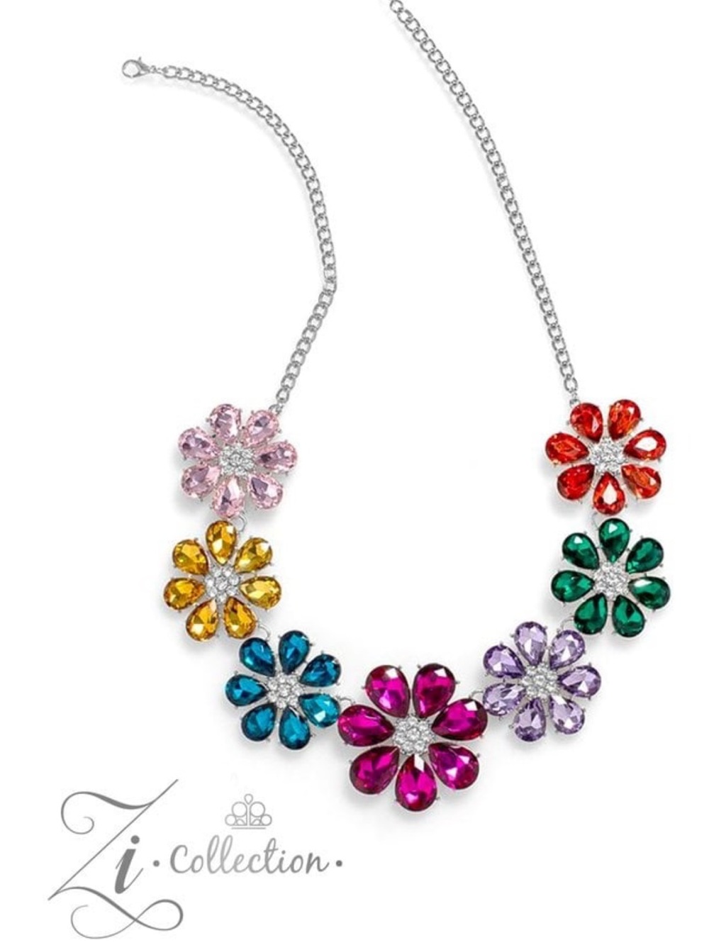 Paparazzi Zi Multicolor Crystal Flower Statement Necklace - Picture 2 of 2